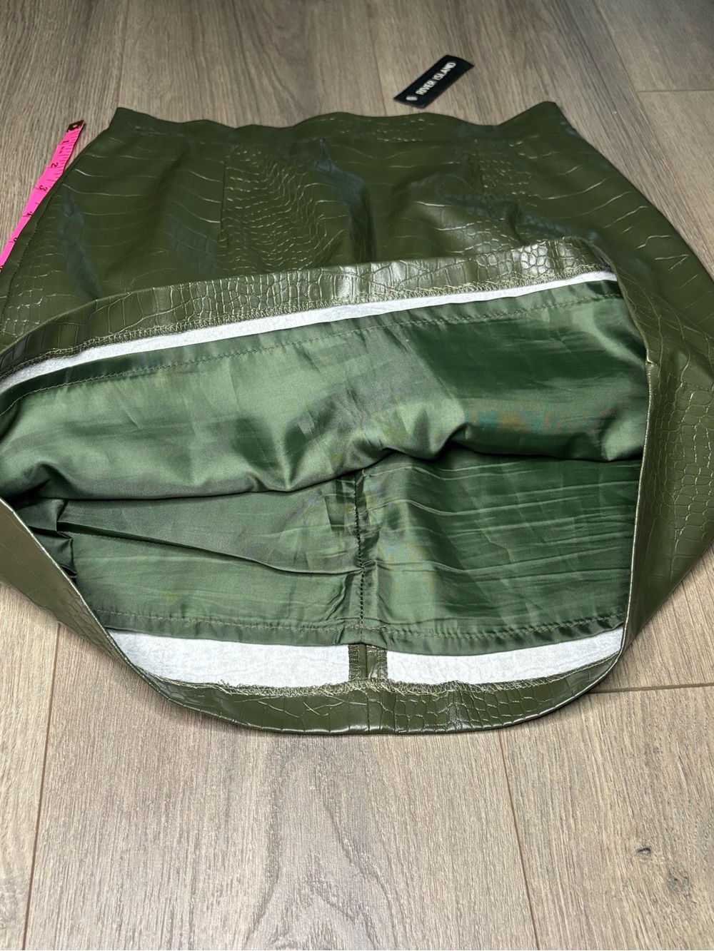 River Island Olive Green Faux Croc Mini Skirt - Picture 6 of 11